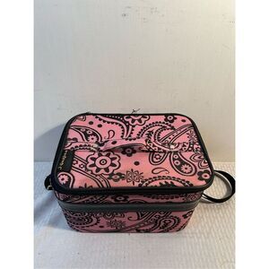 J Garden cosmetic travel bag pink black 11x8x8 with strap (discoloration)
